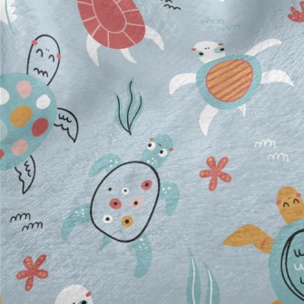 Hand Drawn Turtles Of Differen Minky