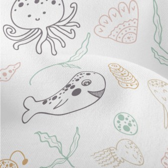 Hand Drawn Cute Marine Life Lightweight Performance Linen