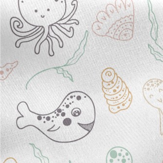 Hand Drawn Cute Marine Life Jersey Backed Fleece