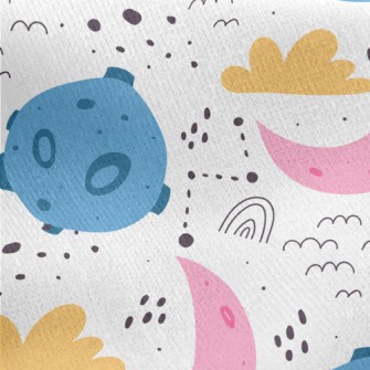 Colorful Cartoon Planets Jersey Backed Fleece