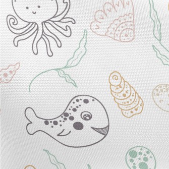 Hand Drawn Cute Marine Life Pongee