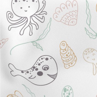 Hand Drawn Cute Marine Life Lightweight Cotton Poplin