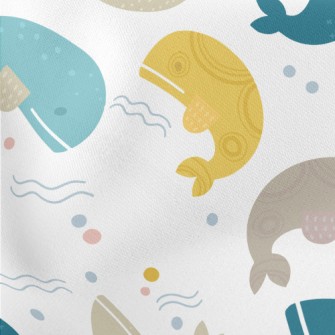 Color Block Unique Style Whale Lightweight Cotton Poplin