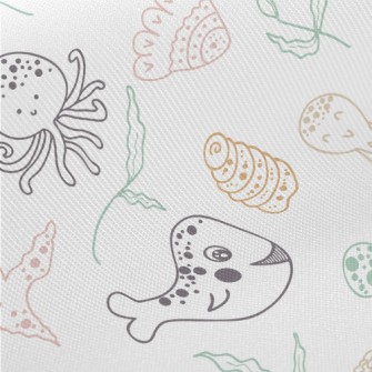 Hand Drawn Cute Marine Life Midweight Cotton Poplin