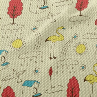 Line Doodle Birds Birdseye Piqué