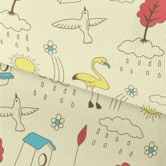 Line Doodle Birds Waterproof Oxford