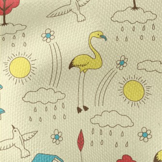 Line Doodle Birds Waterproof Canvas