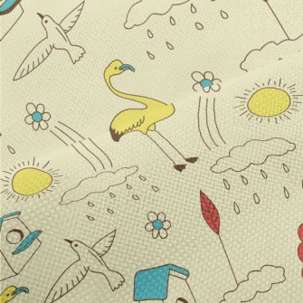 Line Doodle Birds Performance Linen