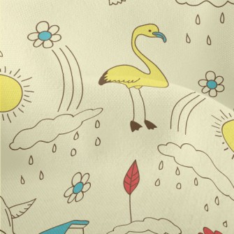 Line Doodle Birds Lightweight Performance Linen