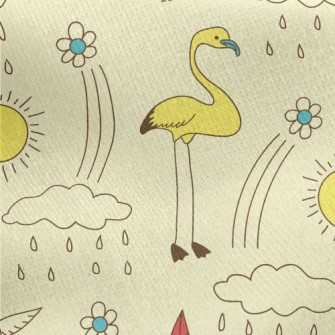 Line Doodle Birds Jersey Backed Fleece