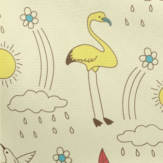 Line Doodle Birds Pongee