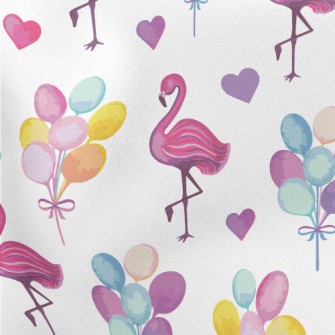 Watercolor Flamingo Balloon Lightweight Cotton Poplin