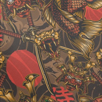 Fierce Japanese Samurai Pongee