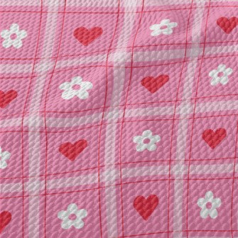 Plaid Heart Small White Flower Birdseye Piqué