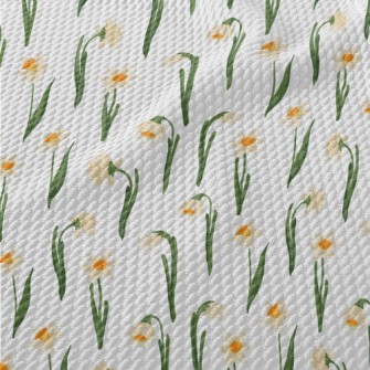 Hand Drawn Daffodils Birdseye Piqué