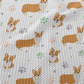 Corgi And Colorful Footprints Birdseye Piqué