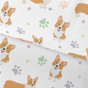 Corgi And Colorful Footprints Waterproof Oxford