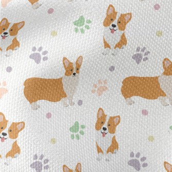 Corgi And Colorful Footprints Waterproof Canvas