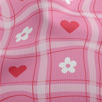 Plaid Heart Small White Flower Athletic Mesh Flat Back