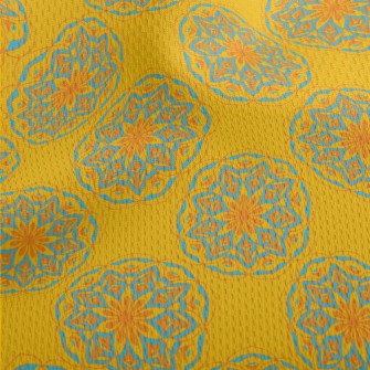 Blue And Yellow Contrast Print Athletic Mesh Flat Back