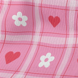 Plaid Heart Small White Flower Terry