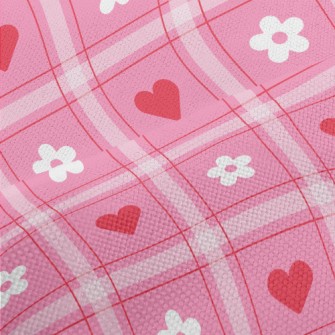 Plaid Heart Small White Flower Performance Linen