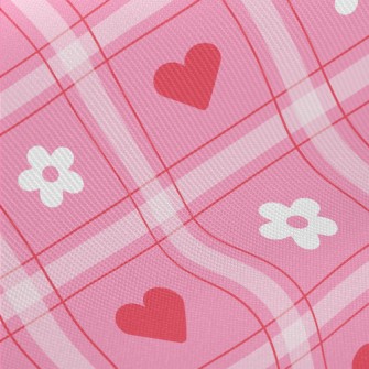 Plaid Heart Small White Flower Twill