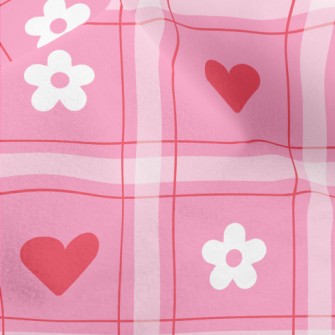 Plaid Heart Small White Flower Micro Fleece