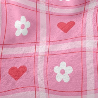 Plaid Heart Small White Flower Minky