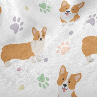Corgi And Colorful Footprints Minky