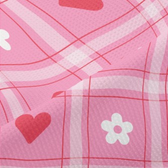 Plaid Heart Small White Flower Piqué