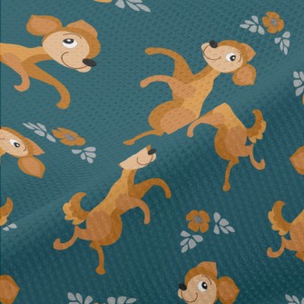 Dancing Puppy With Flowers Piqué