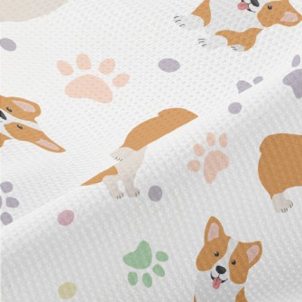 Corgi And Colorful Footprints Piqué