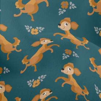 Dancing Puppy With Flowers Lightweight Performance Linen