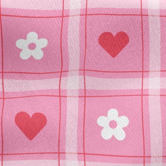 Plaid Heart Small White Flower Jersey Backed Fleece