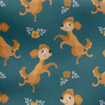 Dancing Puppy With Flowers Jersey Backed Fleece