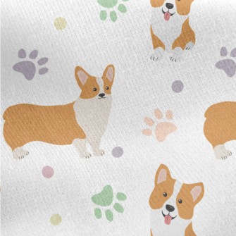 Corgi And Colorful Footprints Jersey Backed Fleece
