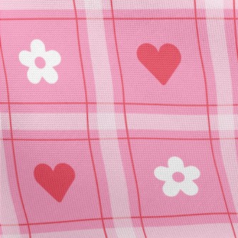 Plaid Heart Small White Flower Pongee