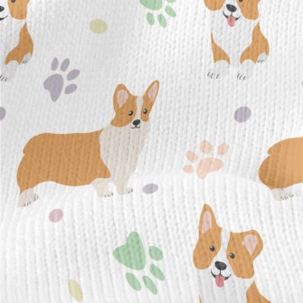 Corgi And Colorful Footprints Stretch Jersey