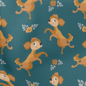 Dancing Puppy With Flowers Lightweight Cotton Poplin