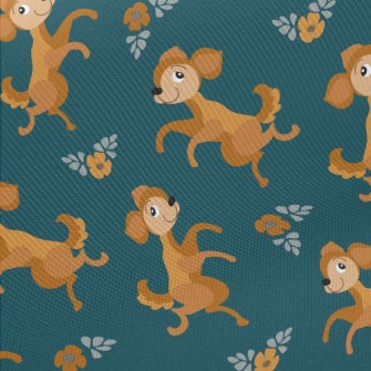 Dancing Puppy With Flowers Midweight Cotton Poplin