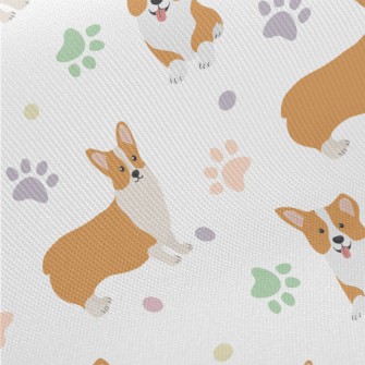 Corgi And Colorful Footprints Midweight Cotton Poplin
