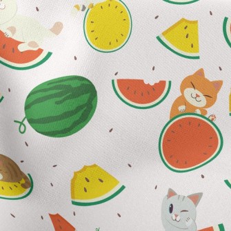 Cat Loves Watermelon Lightweight Cotton Poplin