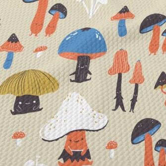 Cute Little Mushroom Family Birdseye Piqué