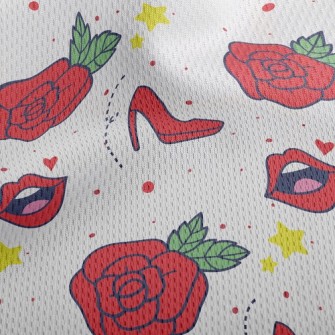 Red Lip Rose High Heels Athletic Mesh Flat Back