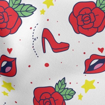 Red Lip Rose High Heels Stretch Ponte