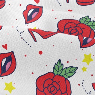 Red Lip Rose High Heels Modern Jersey