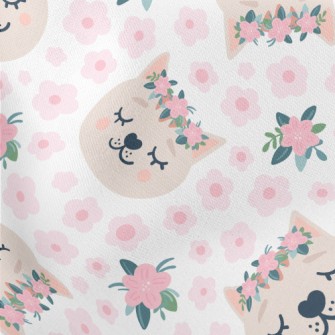 Romantic Flower Crown Cat Lightweight Cotton Poplin