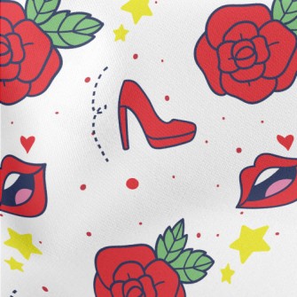 Red Lip Rose High Heels Lightweight Cotton Poplin