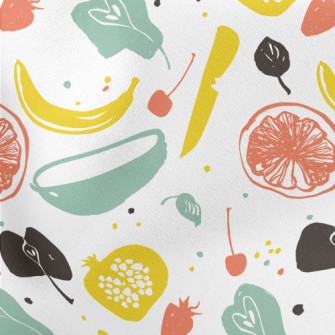 Line Art Fruit Lightweight Cotton Poplin